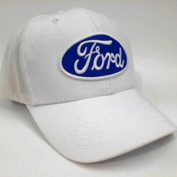 Ford Vintage Trucker Mesh Snapback Hat Cap Mid Profile Old School Patch White - Picture 3 of 4